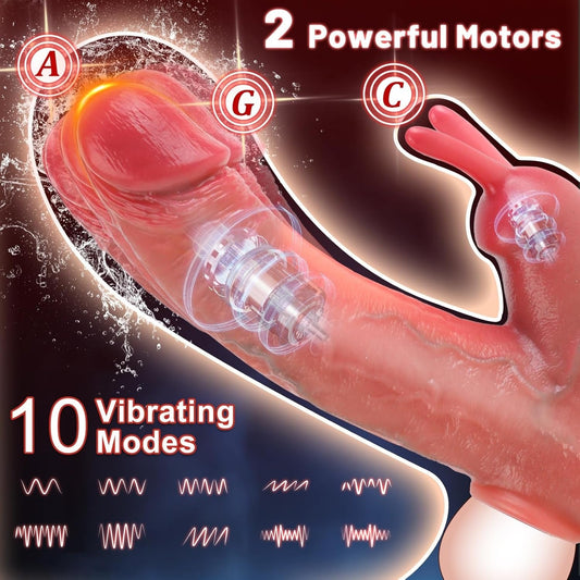 Acmejoy - Penis Enlarger Vibrator – Lifelike Penis Sleeve with Rabbit & Dual Motors Dildos
