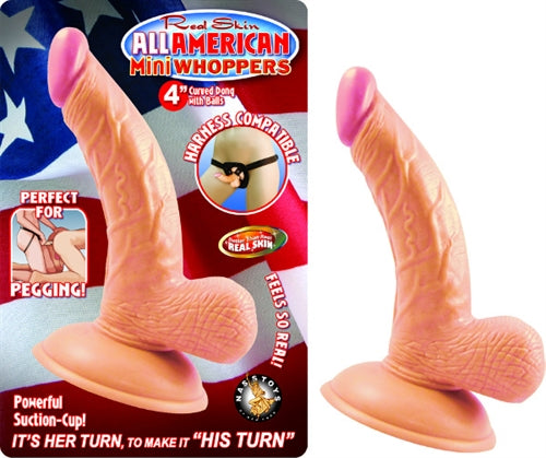 All American Mini 4 Inch Curved Dong With Balls Flesh