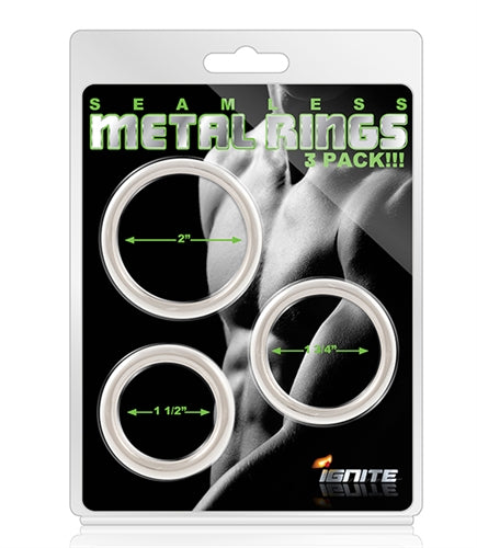 Seamless Metal Cock Ring Set – 3 Sizes 38mm, 44mm, 51mm Cock Rings