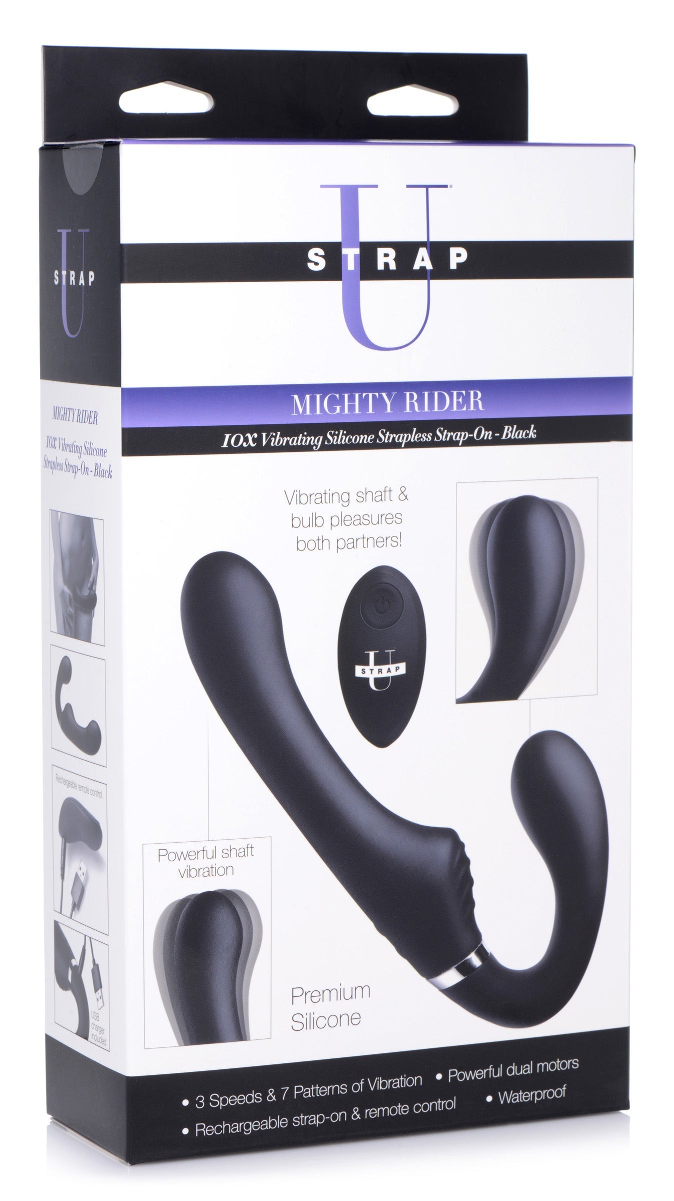 Mighty Rider 10X Strapless Strap-On Black with Remote Control