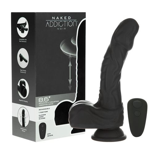Naked Addiction The Freak Noir 8.6 Inch – Platinum Cured Silicone Vibrating Rotating and Thrusting Dong