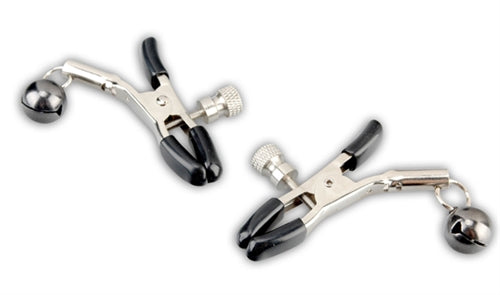 Lux Fetish Adjustable Metal Nipple Clip with Black Bell
