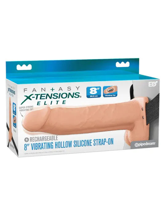 Fantasy X-Tensions Elite (Beige/Brown) – Vibrating Hollow Silicone Strap-On 8 Inch