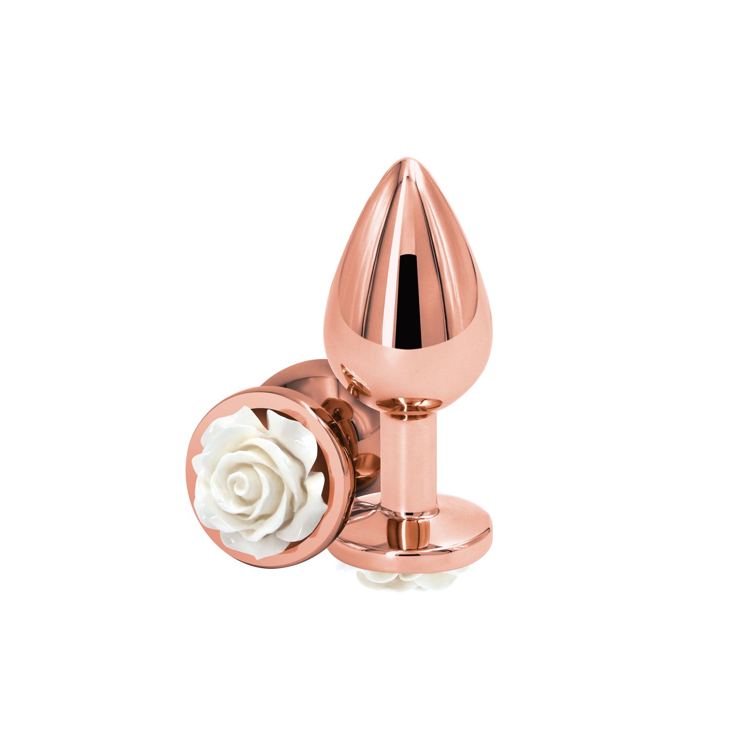 Rear Assets Rose Medium (White) – 8.9 cm Metal Butt Plug