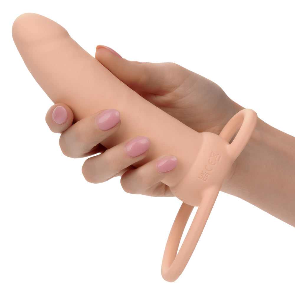 Performance Maxx Thick Dual Penetrator 5 Inch Ivory Liquid Silicone Waterproof Dual Vibrator with Scrotum Ring Rechargeable