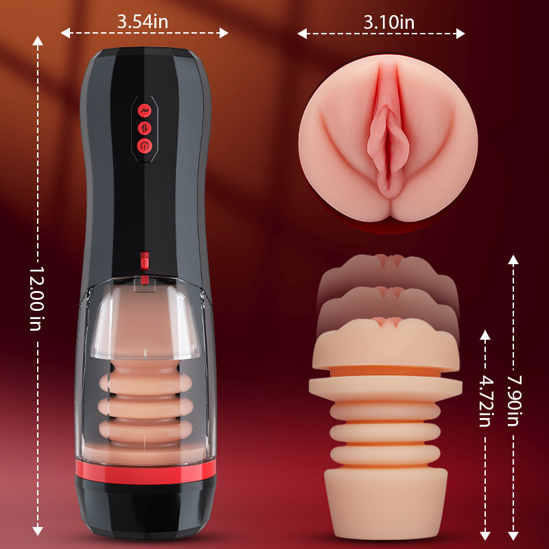 【Everted Fleshy Labia】ROKA - 5-in-1 Multifunctional Male Stroker with 5 Thrusting and Suction, 10 Vibration, and Transparent Removable Cover Masturbation Cup