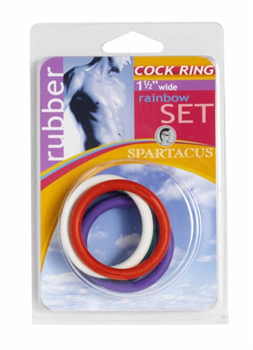 Spartacus Rainbow Rubber Cock Ring Set 1.5 Inch