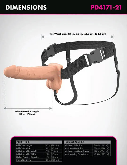 Fantasy X-Tensions Elite (Light) – 7 Inch Vibrating Hollow Silicone Strap-On