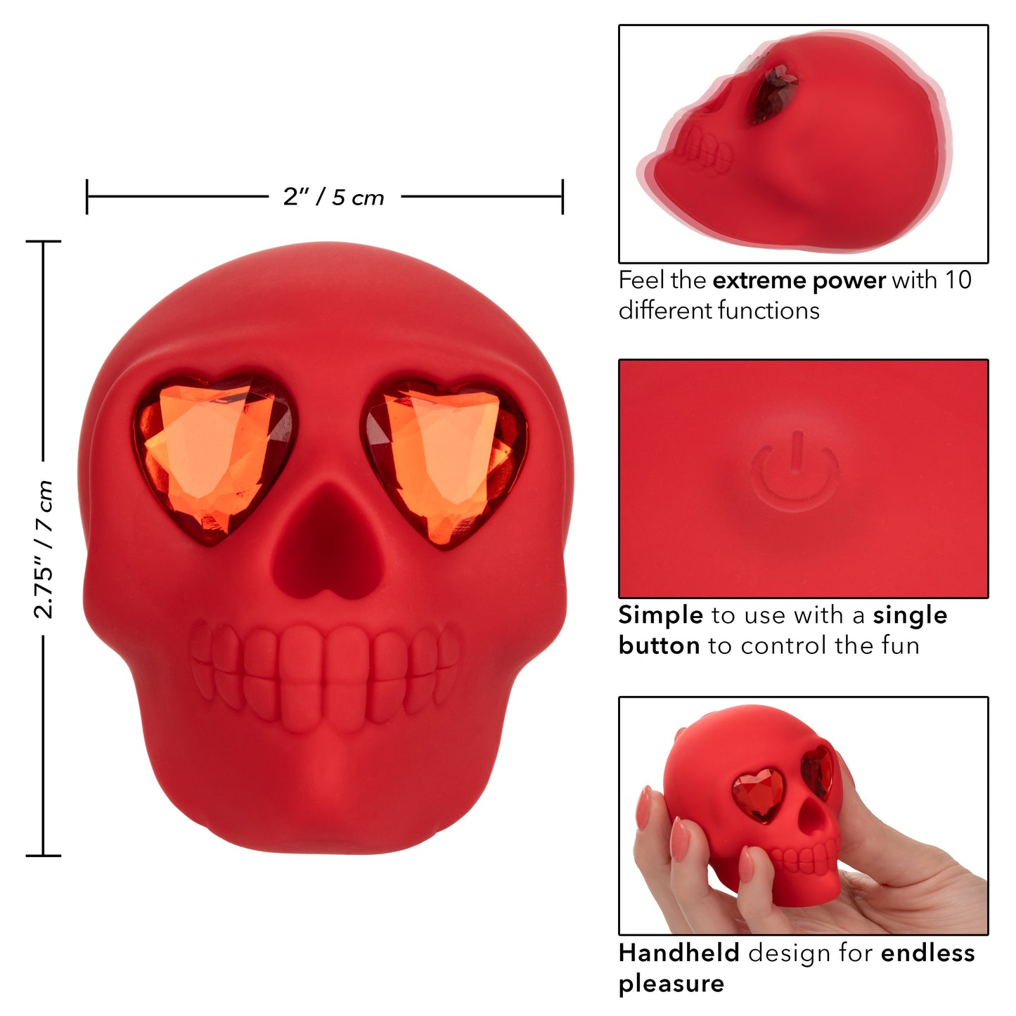 Naughty Bits Bone Head Handheld Massager Red Silicone with 10 Vibration Functions Waterproof Rechargeable