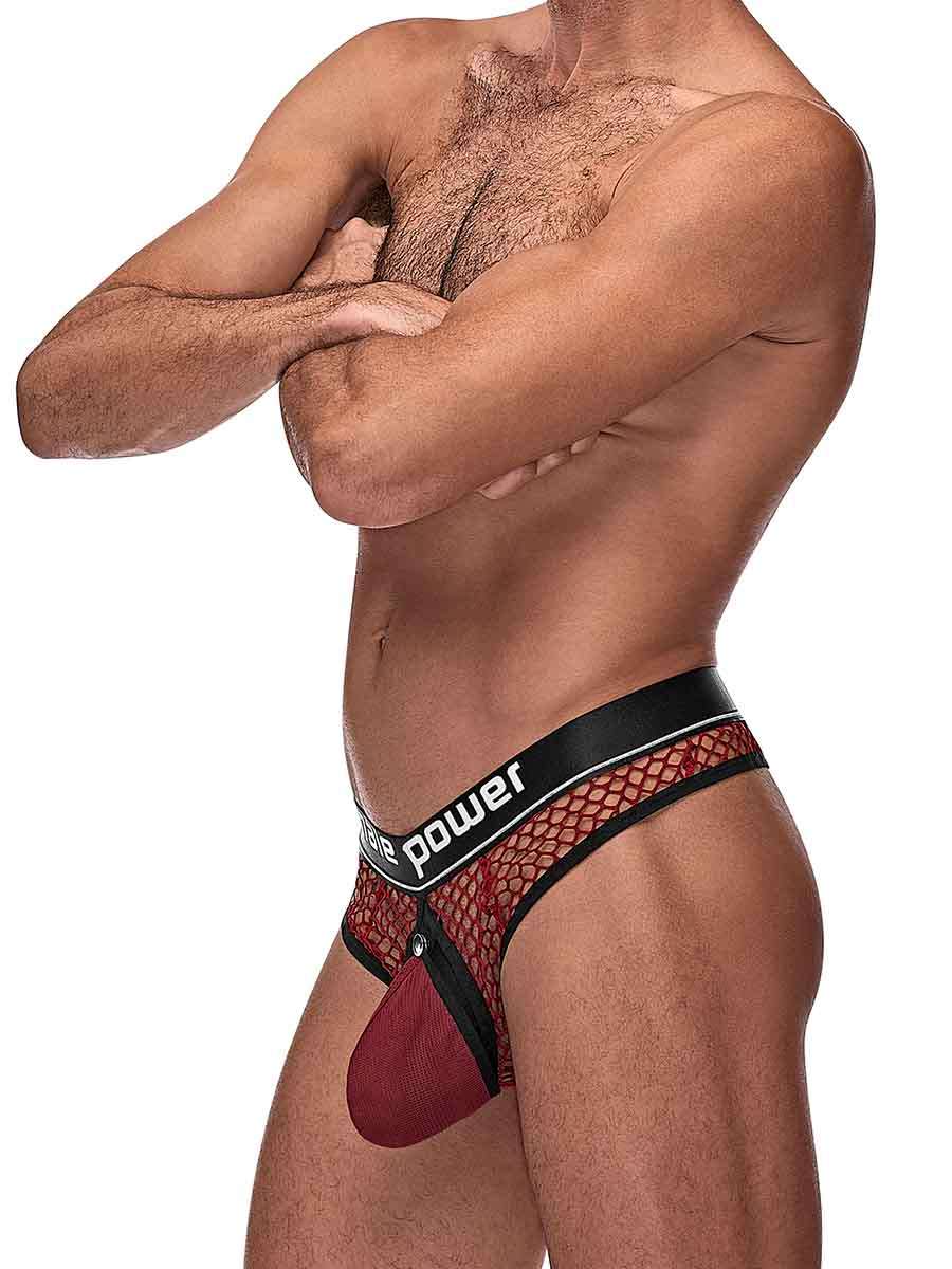 Male Power Burgundy Cock Pit Net Mesh Cock Ring Thong S/M