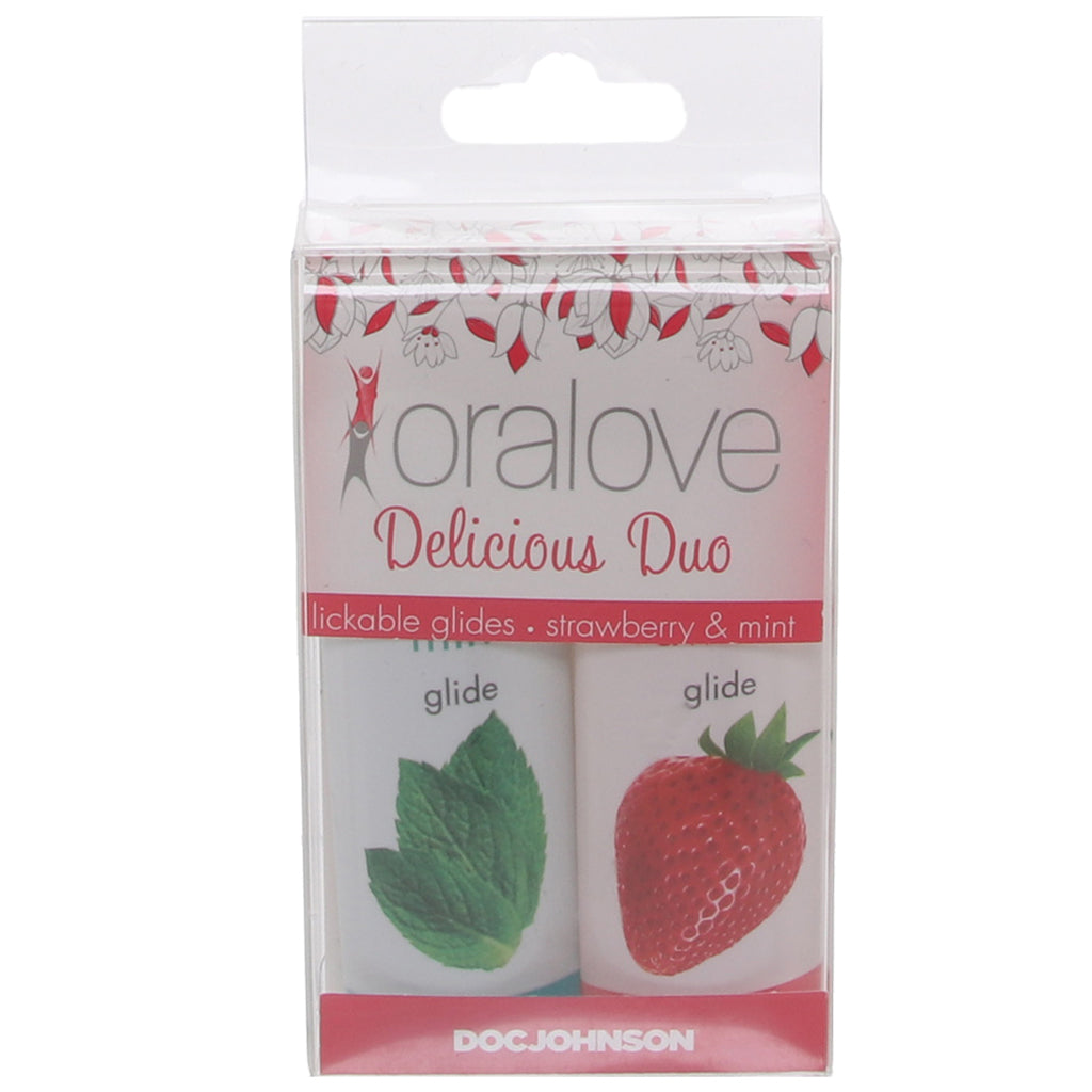Oralove Delicious Duo Lickable Lubes in Strawberry & Mint Lubes and Lotions > Flavored Sex Lubes