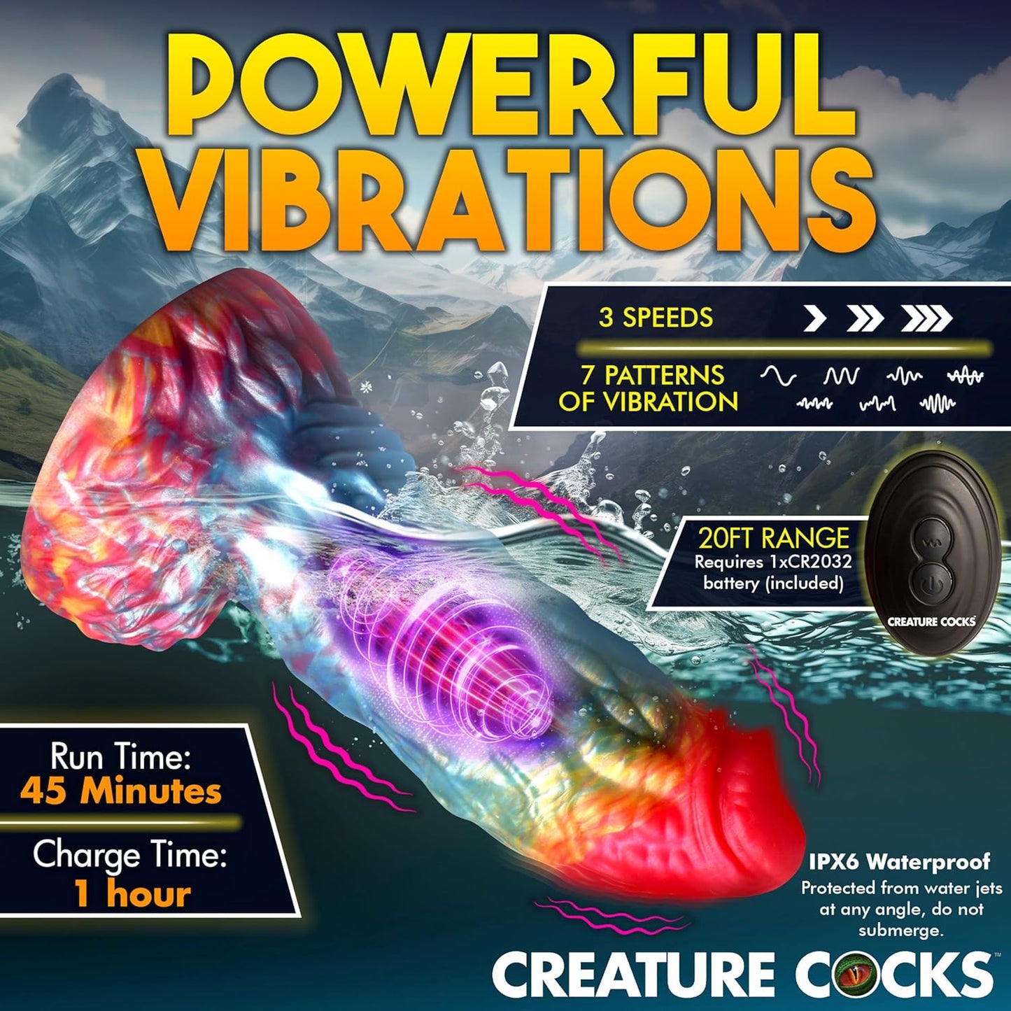 Creature Cocks Rainbow Phoenix Remote Vibrating 6.8" Silicone Dildo