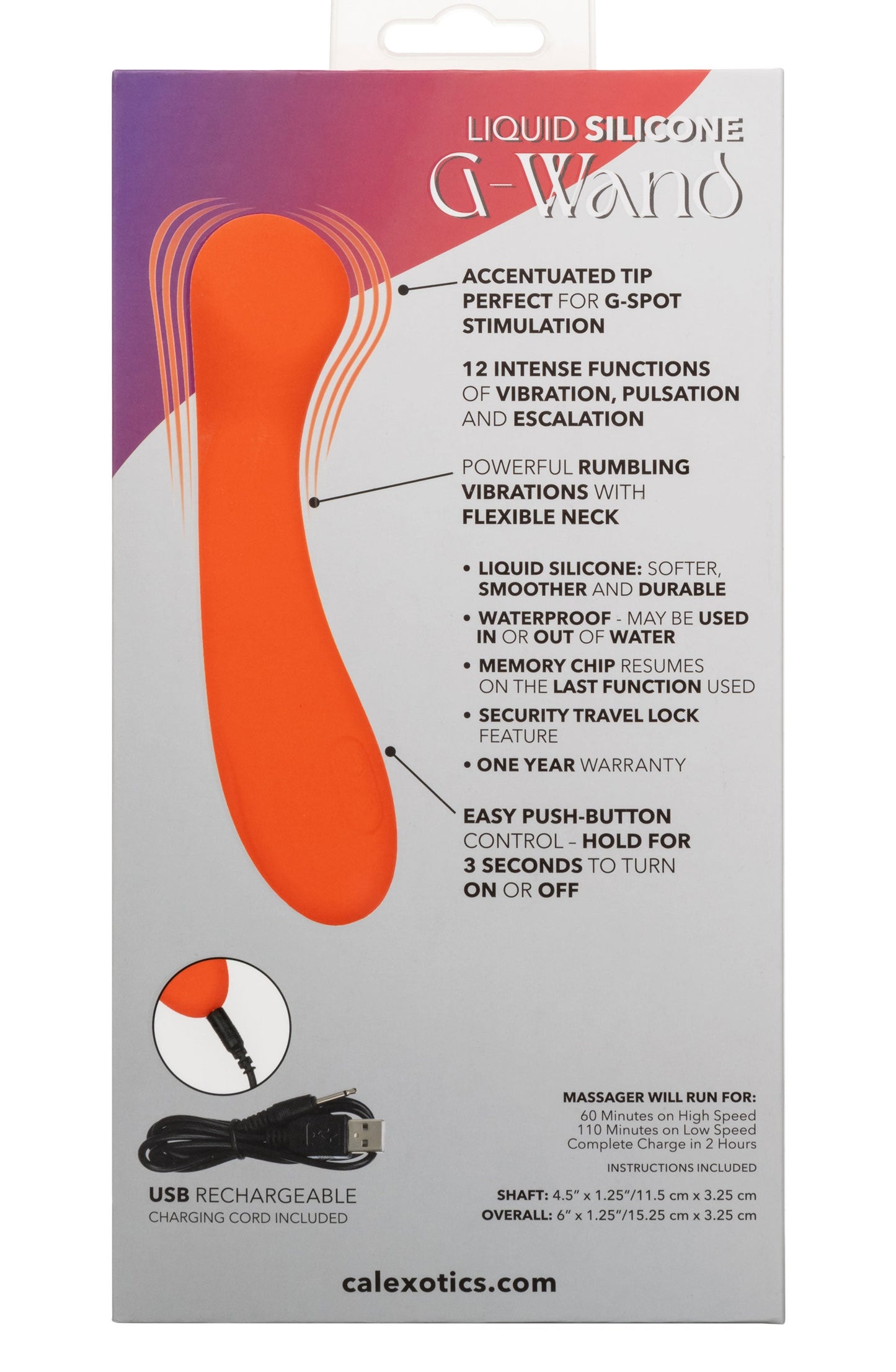 Stella Liquid Silicone G-Wand Vibrator in Orange with Flexible Neck and 12 Vibration Functions