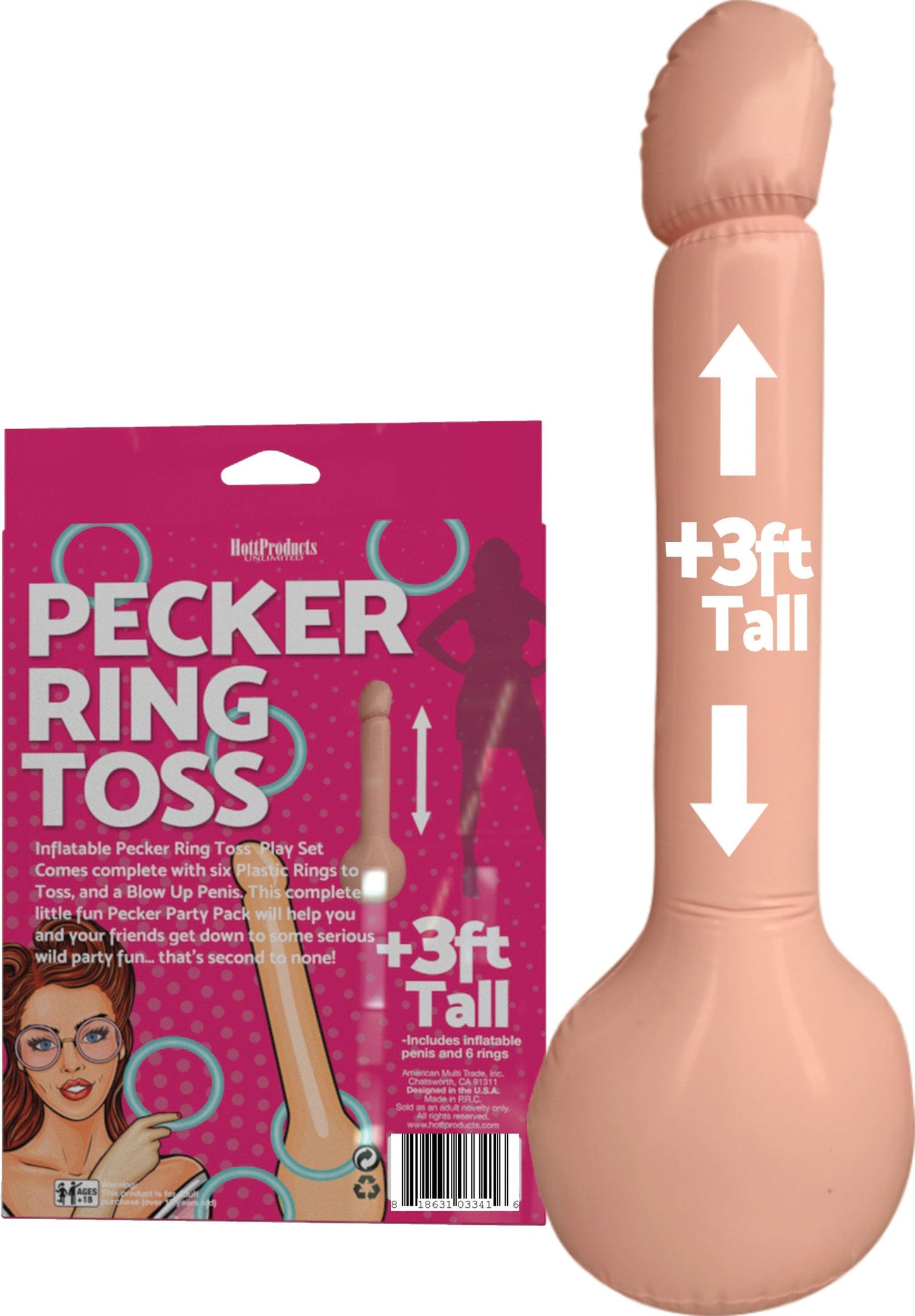 Pecker Ring Toss – Inflatable Party Game Set with Six Plastic Rings