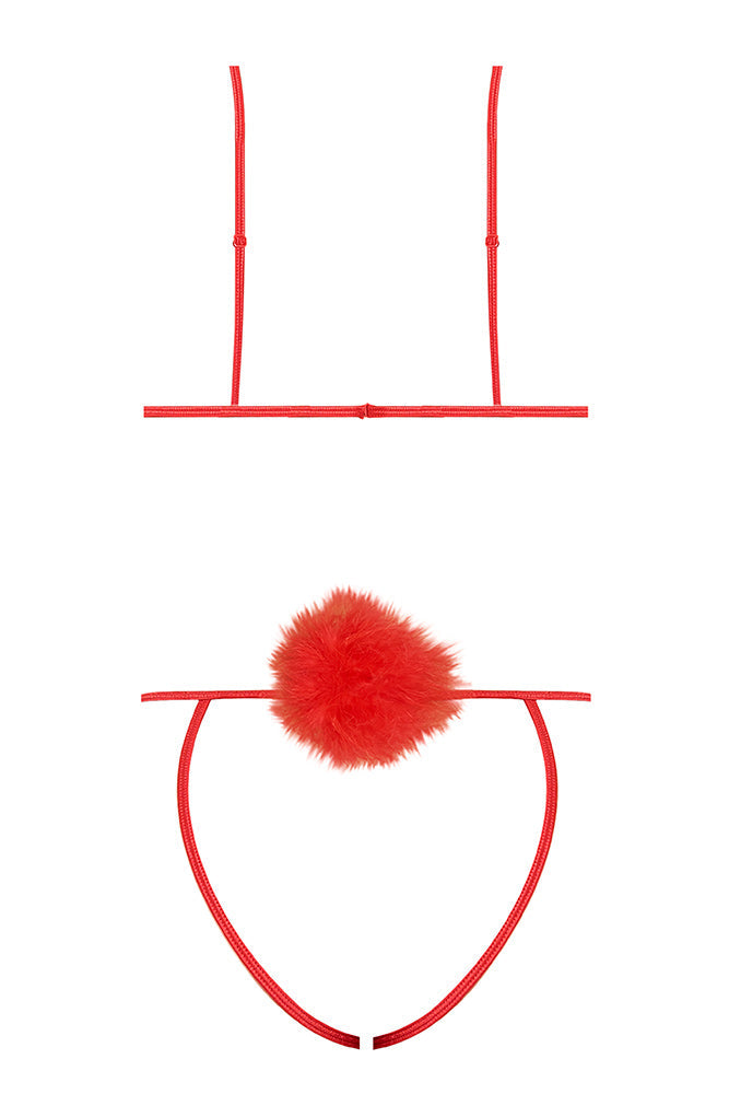 Marabou Red Cupless Bra & Crotchless G-String Set Lingerie > Bra and Panty Sets