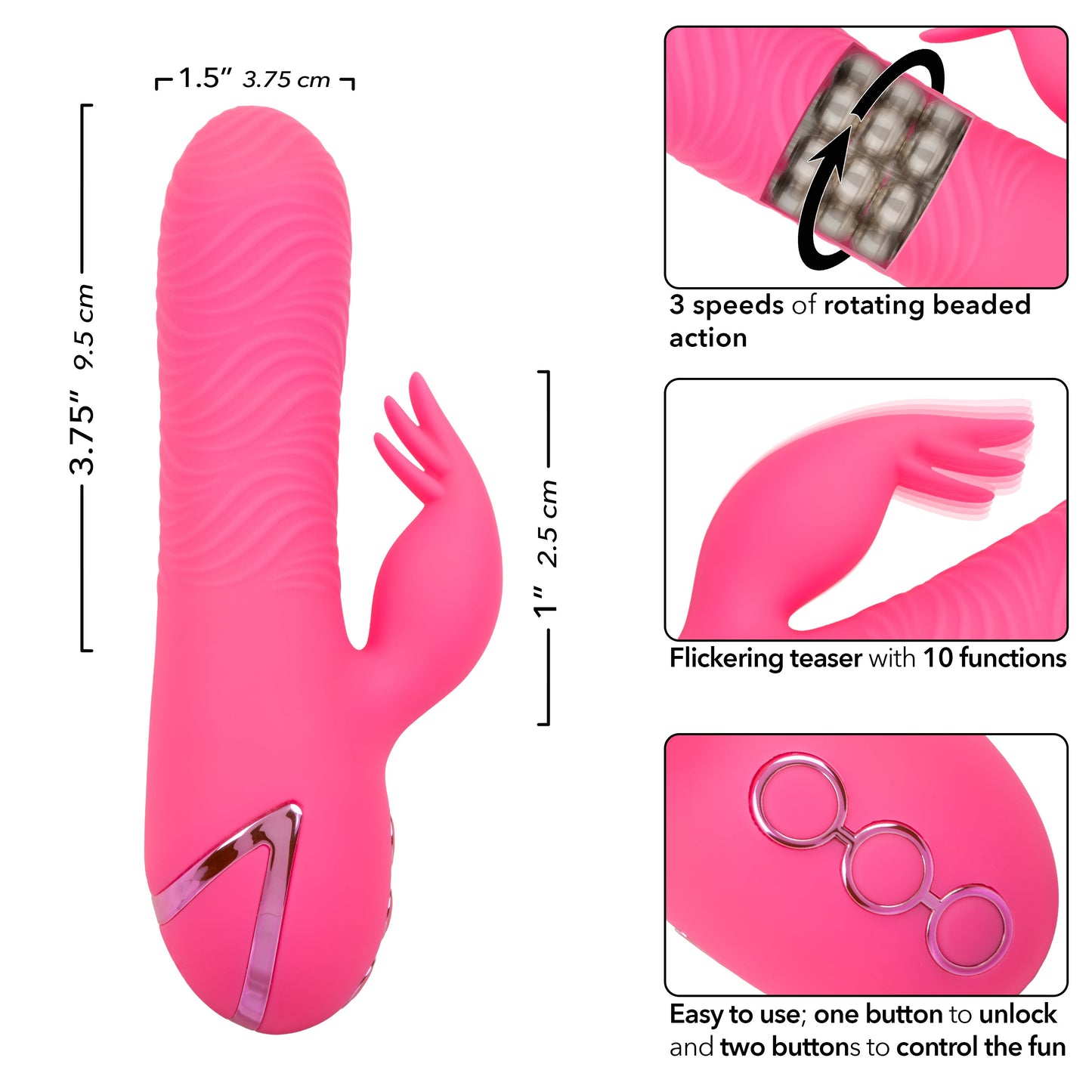 California Dreaming Sacramento Sweetie Pink Dual Stimulator with Rotating Beads and 10 Vibration Modes