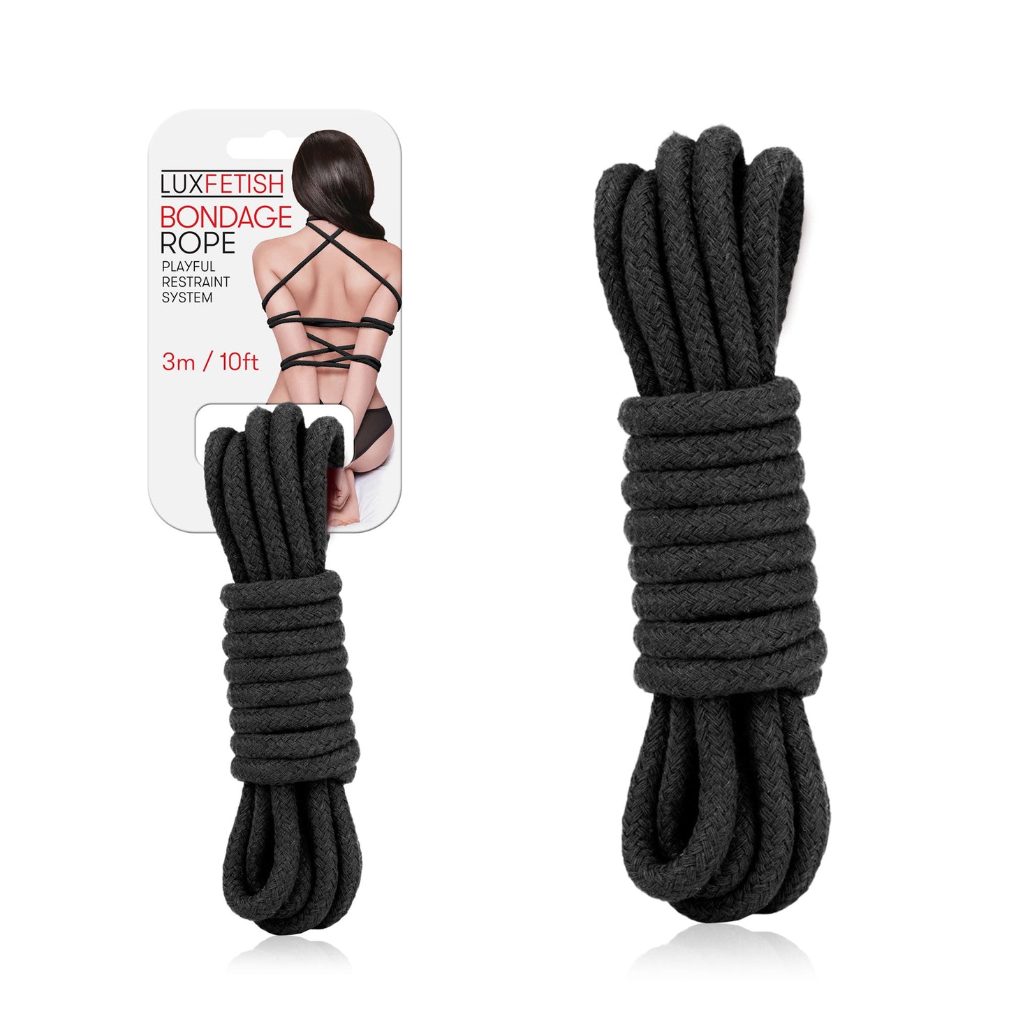Lux Fetish Bondage Rope 3 Meter 10 Feet Soft Cotton Black