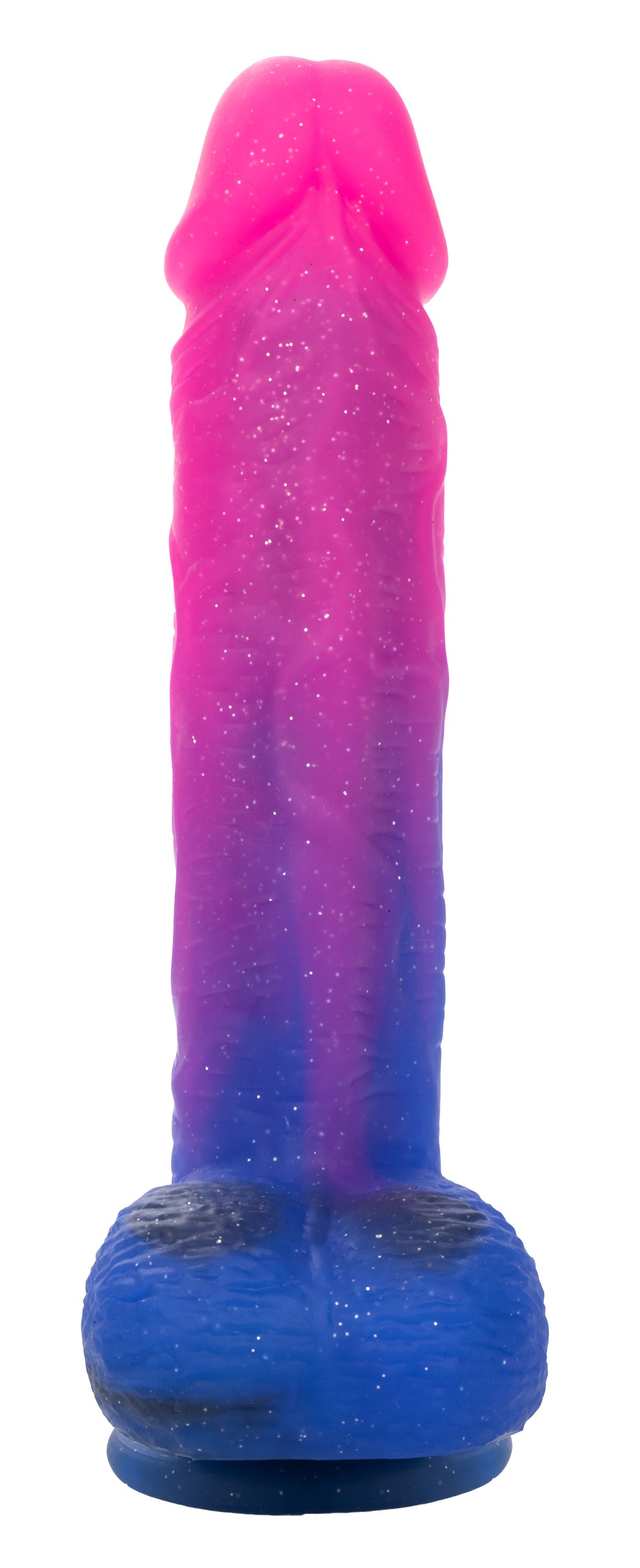 Naughty Bits Ombré Hombre XL Vibrating Dildo in Pink and Blue with Glitter Finish