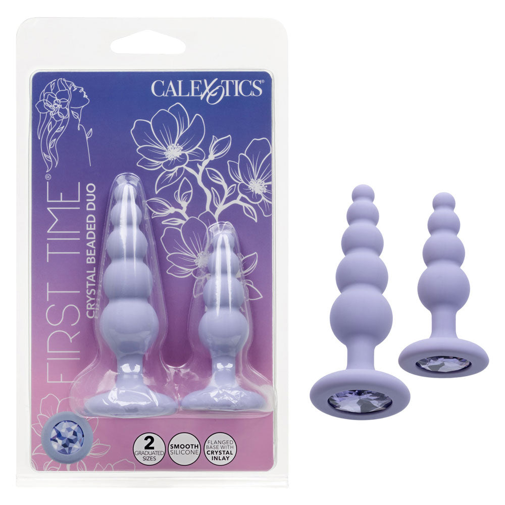 First Time Crystal Beaded Duo (Purple) – Beginner Beaded Anal Probe Set