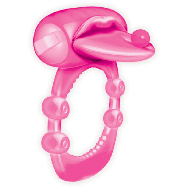 Xtreme Vibes Vibrating Cock Ring with Pierced Tongue Sleeve Magenta
