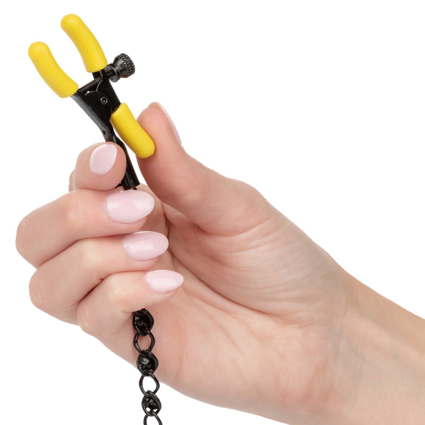 Boundless Nipple Teasers Adjustable Black Chain with Yellow Silicone Coated Clamps and Crystal Adornments