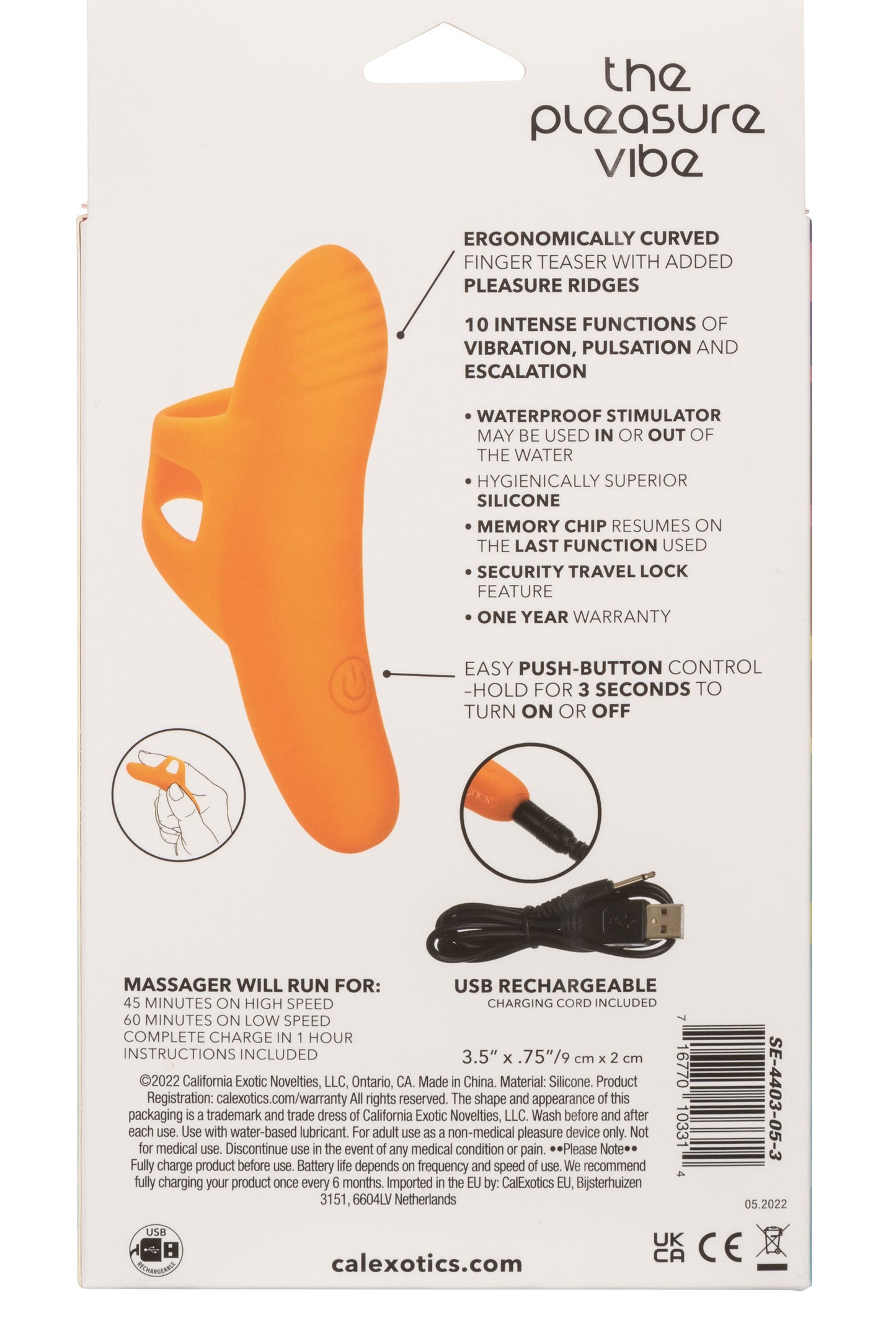 Neon Vibes The Pleasure Vibe (Orange) – Rechargeable Ergonomic Finger Vibrator with 10 Functions