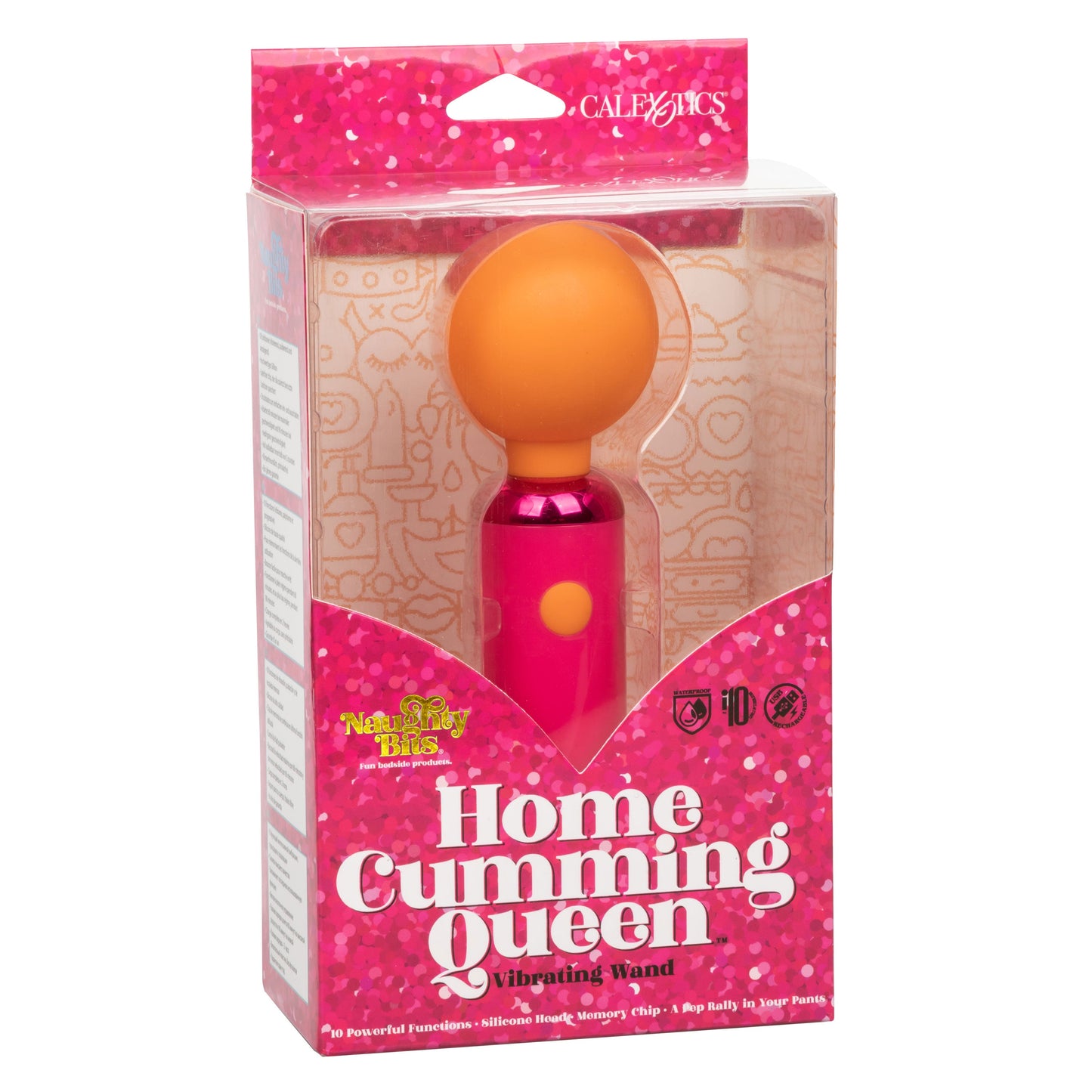 Naughty Bits Home Cumming Queen Vibrating Wand Pink and Orange Silicone Personal Massager