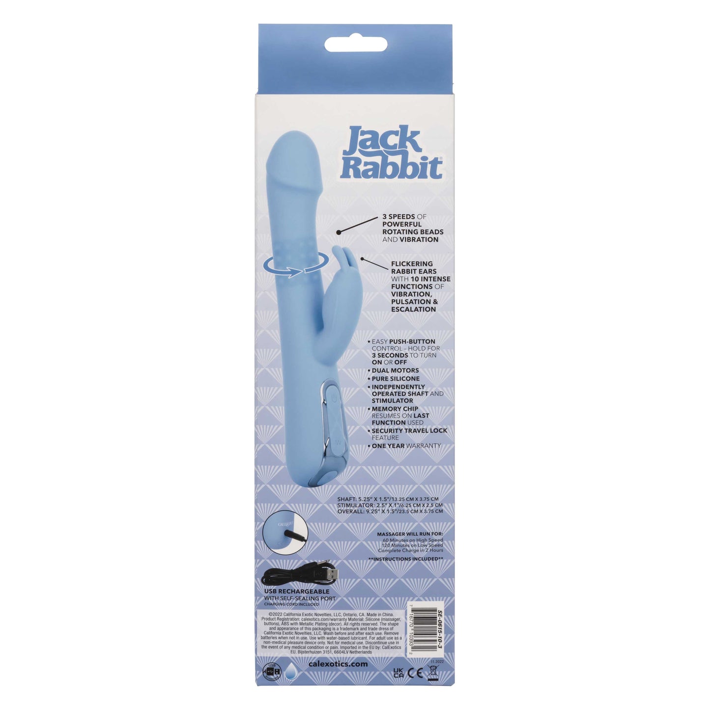 Jack Rabbit Elite Rotating Rabbit Vibrator with 10 Functions Blue