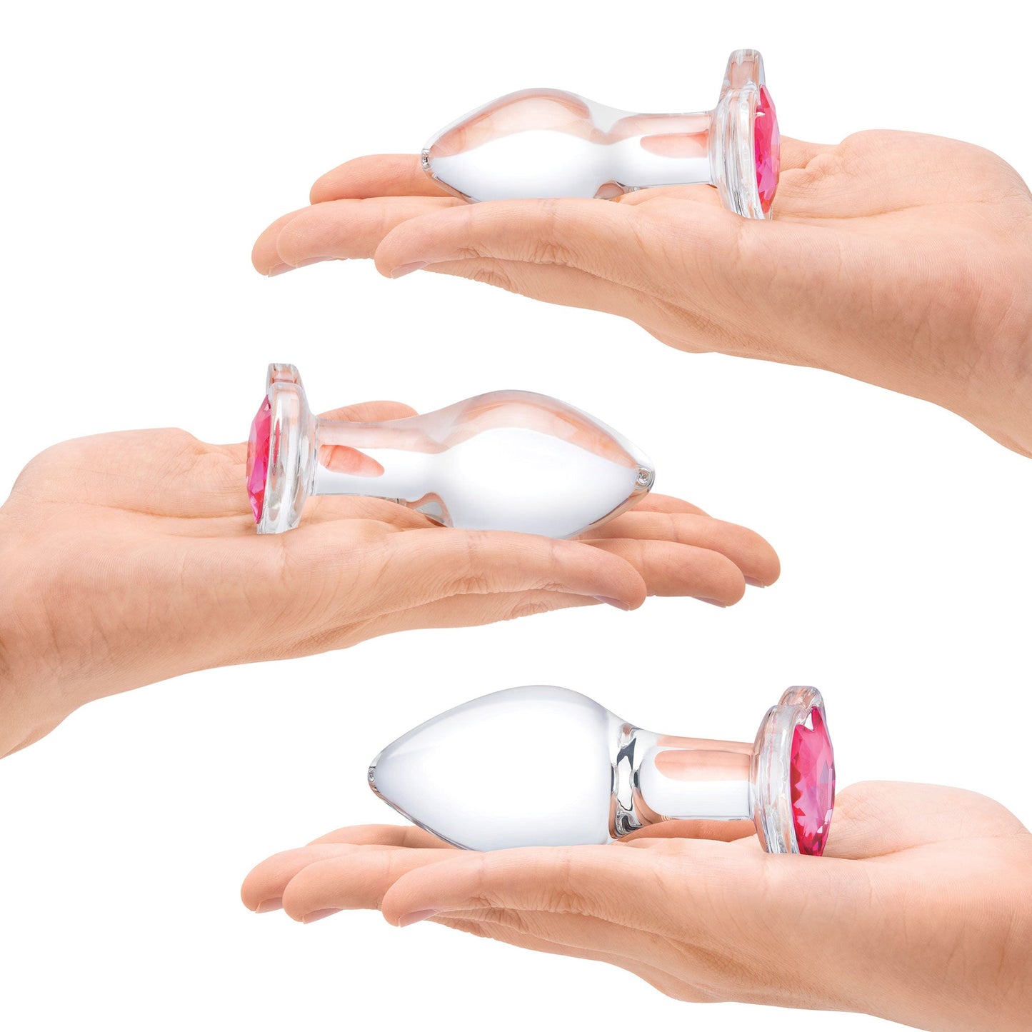 Glas 3 Inch 3.5 Inch 4 Inch 3PC Heart Jewel Clear Glass Anal Training Kit
