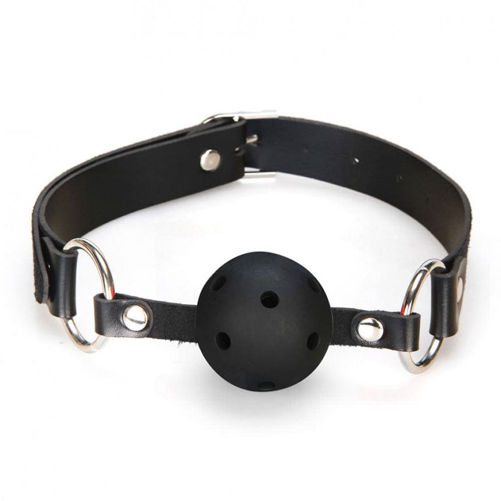Lux Fetish Breathable Black Ball Gag with Adjustable Strap and Satin Blindfold