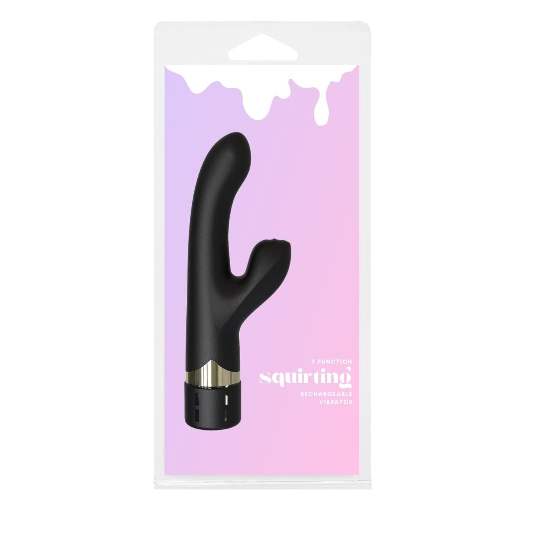 Squirting Vibrator Black Silicone 7 Function Ribbed Clitoral Stimulator