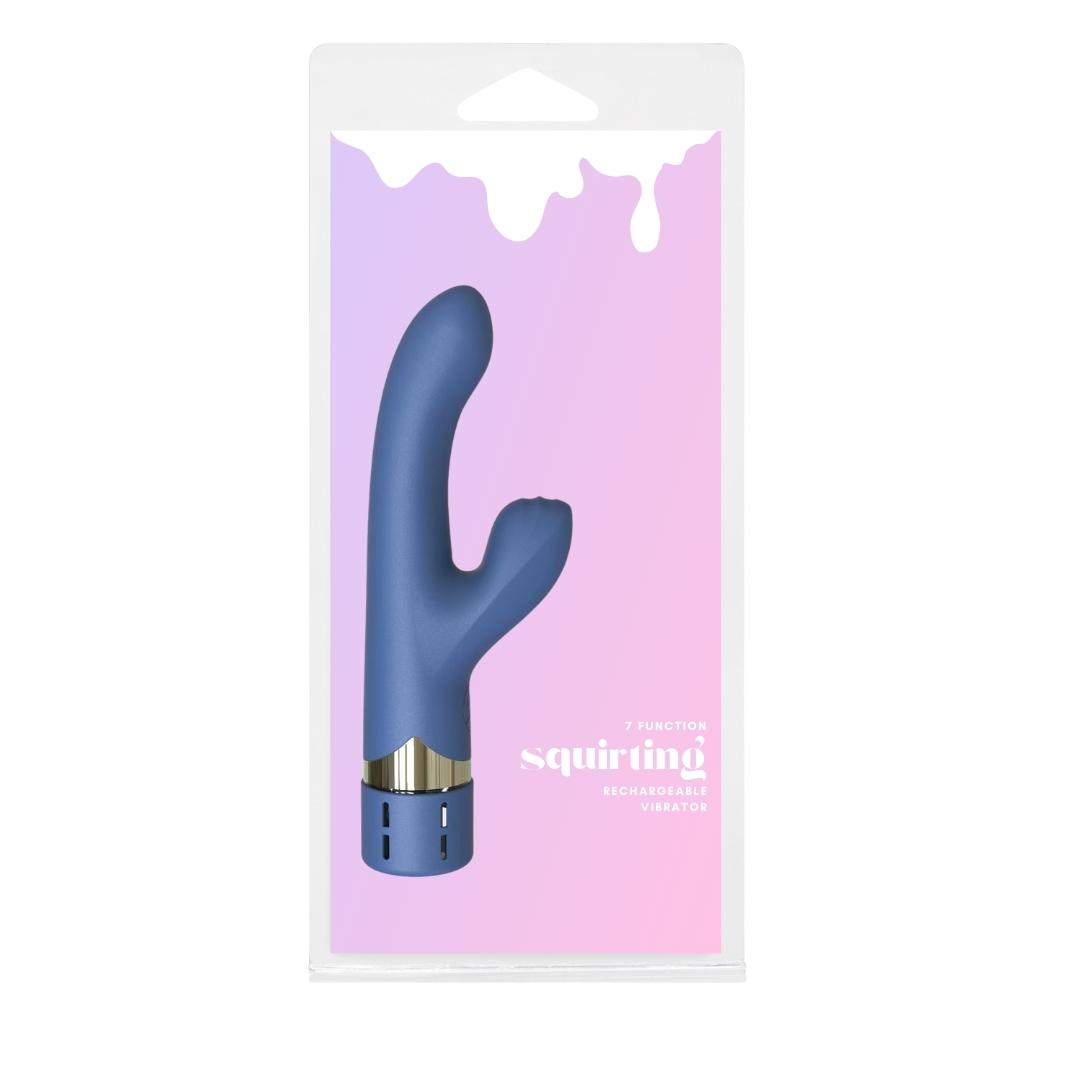 Squirting Vibrator Blue Silicone Ribbed Clitoral Stimulator with 7 Vibration Functions and Magnetic Rechargeable