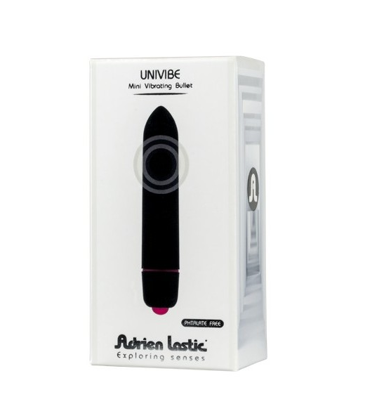Adrien Lastic Univibe Mini Black Silicone Vibrating Bullet with 10 Modes and AAA Battery Included
