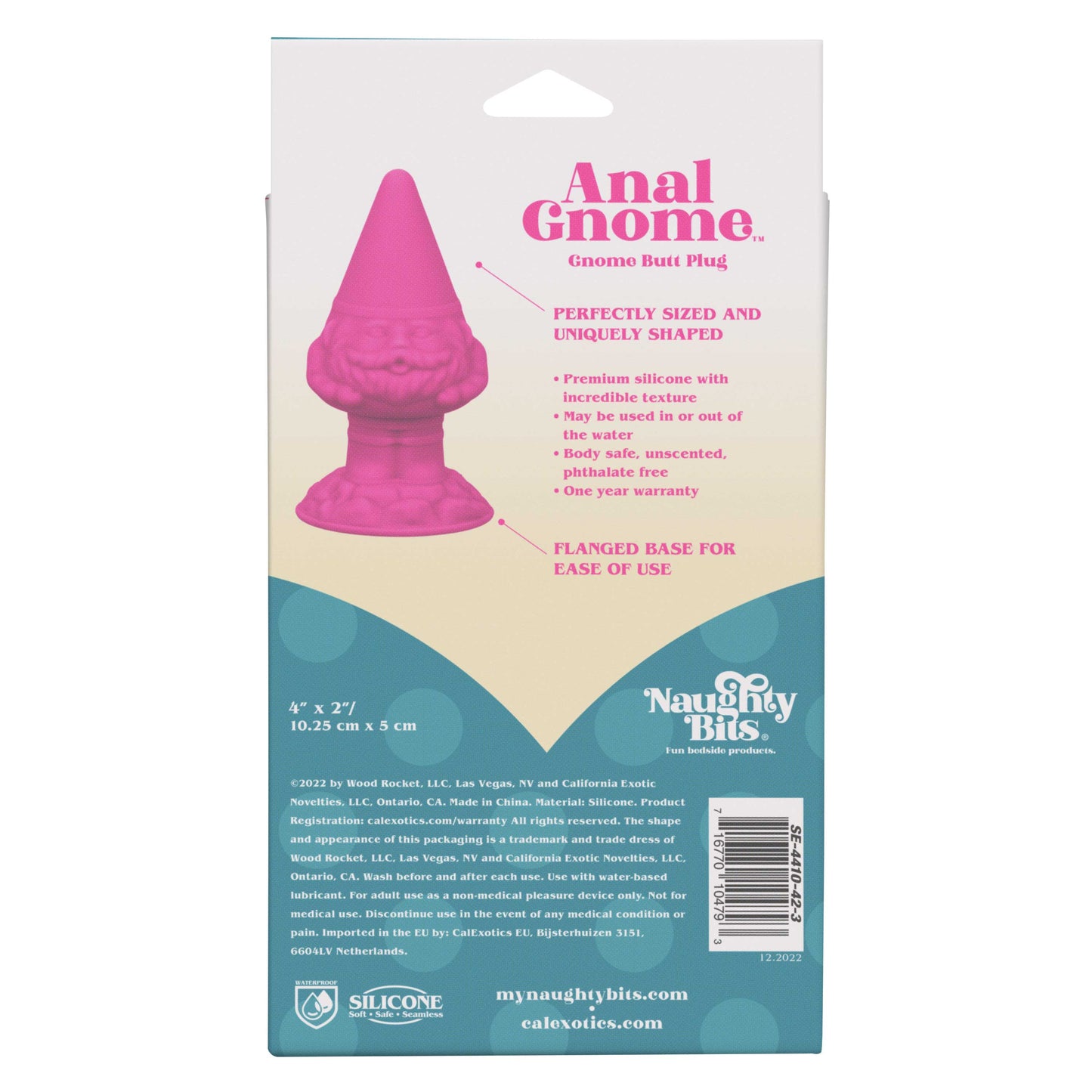 Naughty Bits Anal Gnome Gnome Butt Plug in Pink Silicone, 2 Inch Diameter