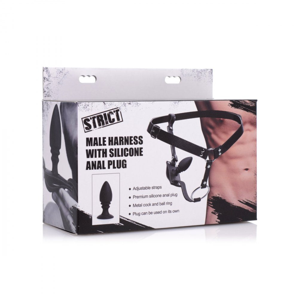 Strict Male Cock Ring Harness With Silicone Plug