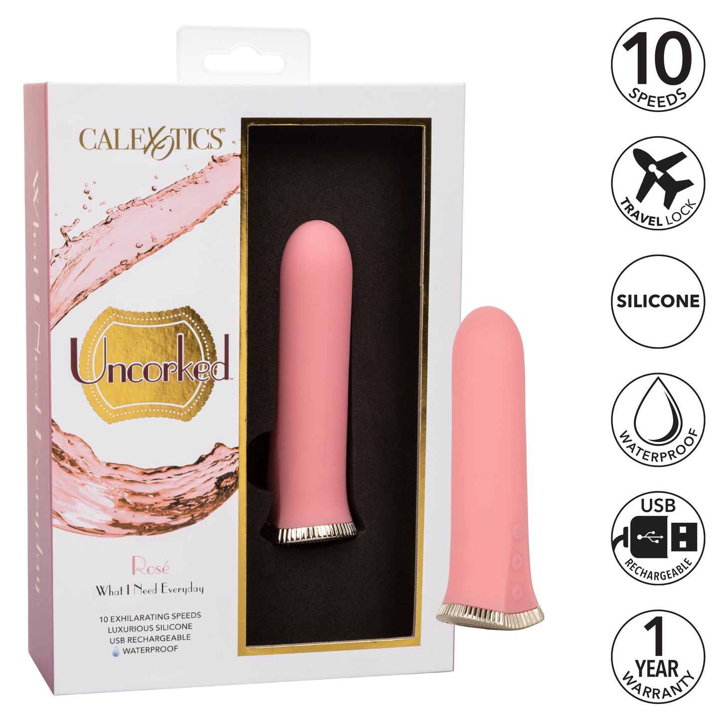Uncorked Rosé Mini Silicone Vibrator 3 Inch Pink Massager with 10 Speeds