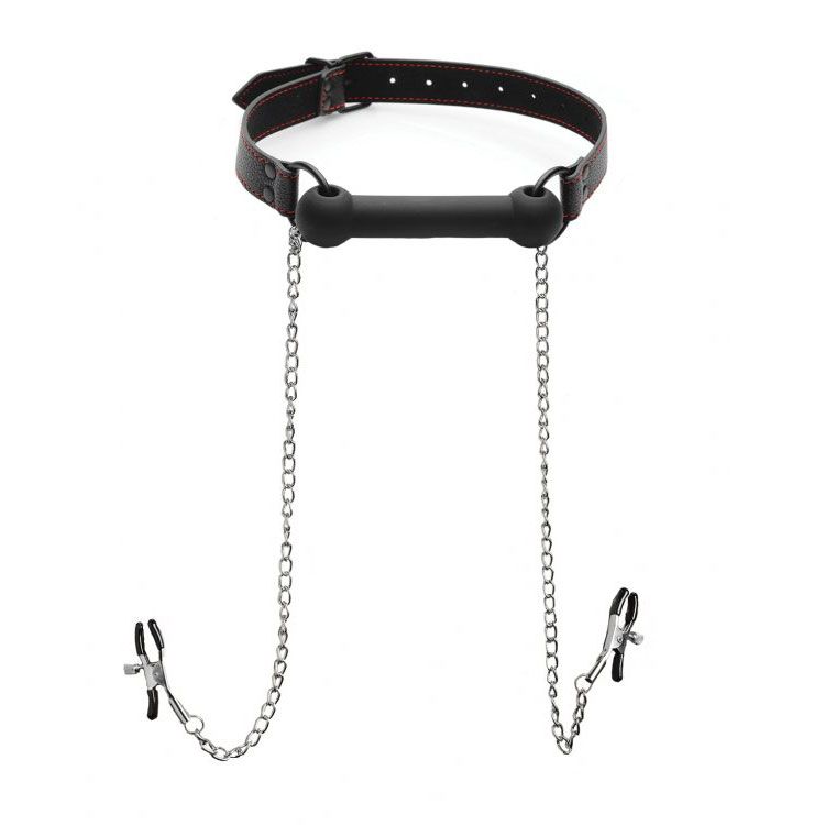 Silicone Bit Gag with Adjustable Nipple Clamps – Silicone BDSM Accessory