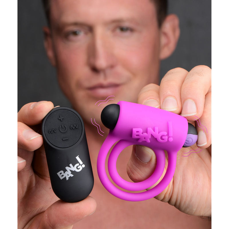 Bang Silicone Cock Ring and Bullet - Vibrating Cock Ring with Wireless Remote in Black