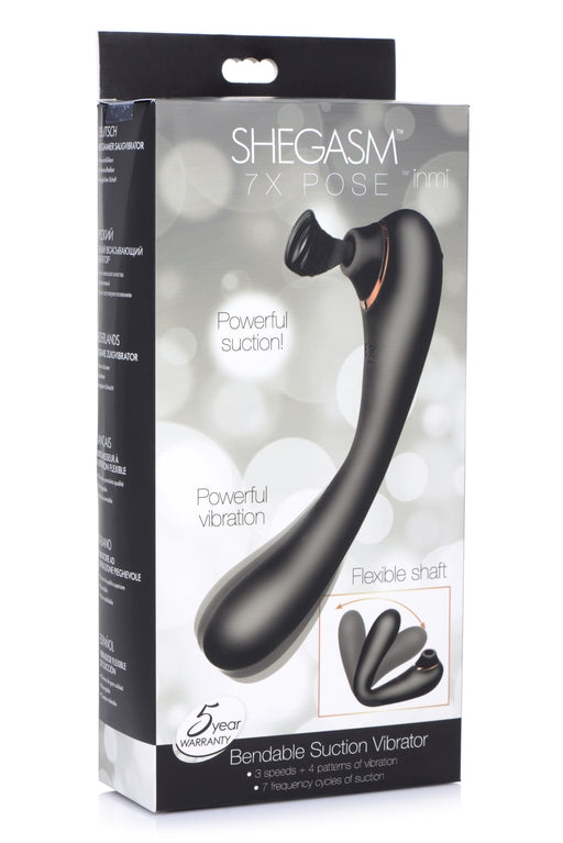 INMI Shegasm 7X Pose Bendable Suction Vibrator with Flexible Shaft, Powerful Vibration, and Suction – Black