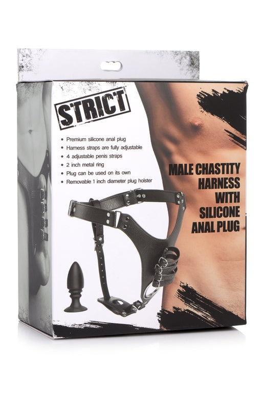 Strict Male Chastity Harness with Silicone Anal Plug