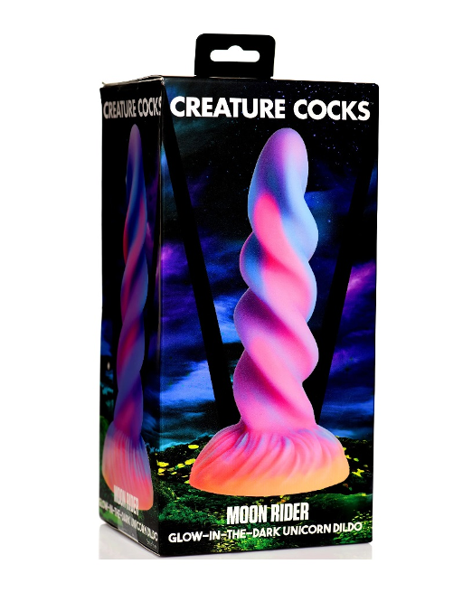 Moon Rider Glow in the Dark Unicorn (Colorful Sunburst) – Vibrant Glow Dildo 7 Inches