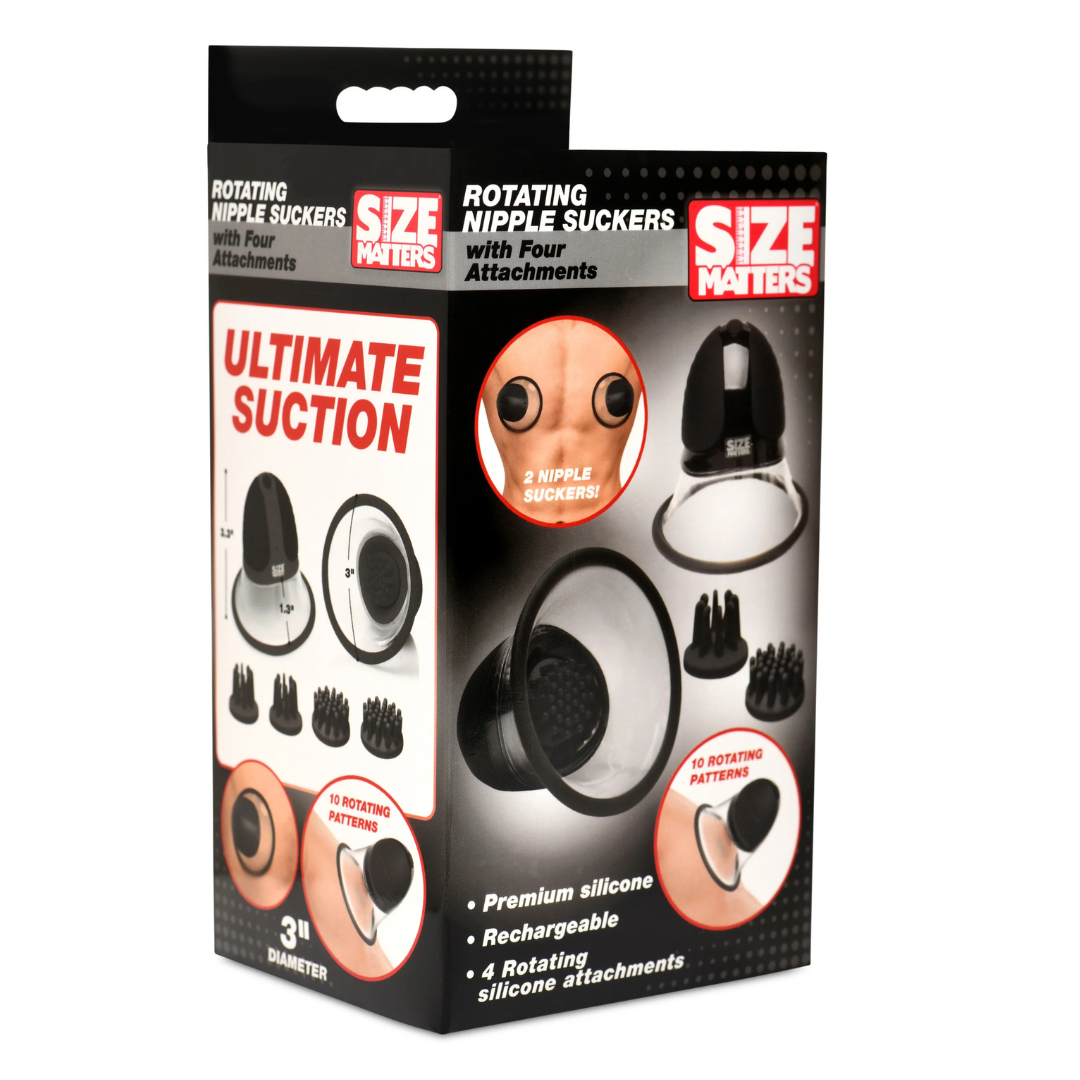 Size Matters 10X Rotating Silicone Nipple Suckers with Attachments – Hands-Free Nipple Stimulator
