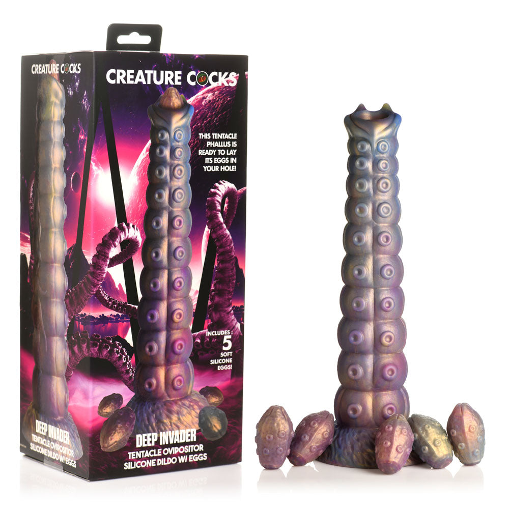 Deep Invader Tentacle Ovipositor (Colored) – Textured Silicone Dildo with Eggs 9 inch