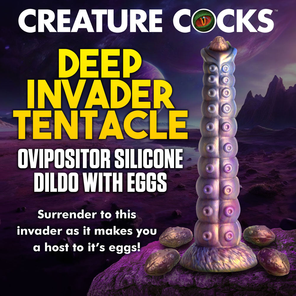 Deep Invader Tentacle Ovipositor (Colored) – Textured Silicone Dildo with Eggs 9 inch