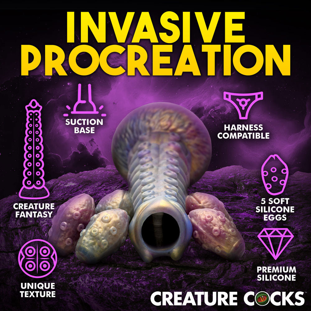 Deep Invader Tentacle Ovipositor (Colored) – Textured Silicone Dildo with Eggs 9 inch