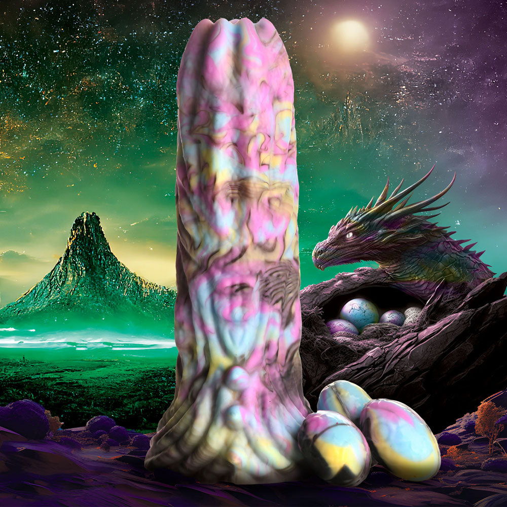 Dragon Spawn Dragon Ovipositor (Multicolor) – Silicone Dildo with Eggs 6 inch