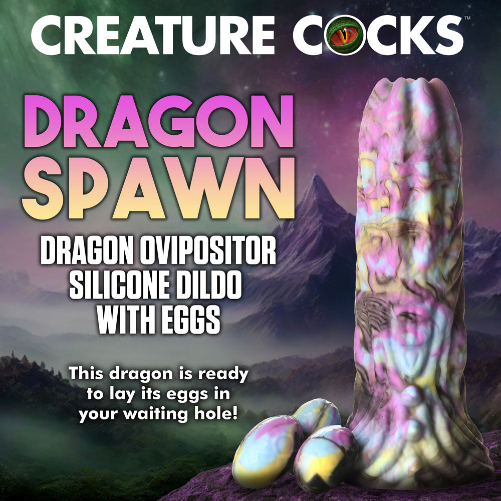 Dragon Spawn Dragon Ovipositor (Multicolor) – Silicone Dildo with Eggs 6 inch