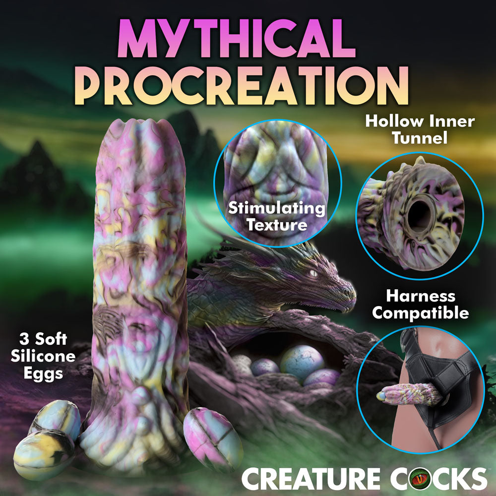 Dragon Spawn Dragon Ovipositor (Multicolor) – Silicone Dildo with Eggs 6 inch