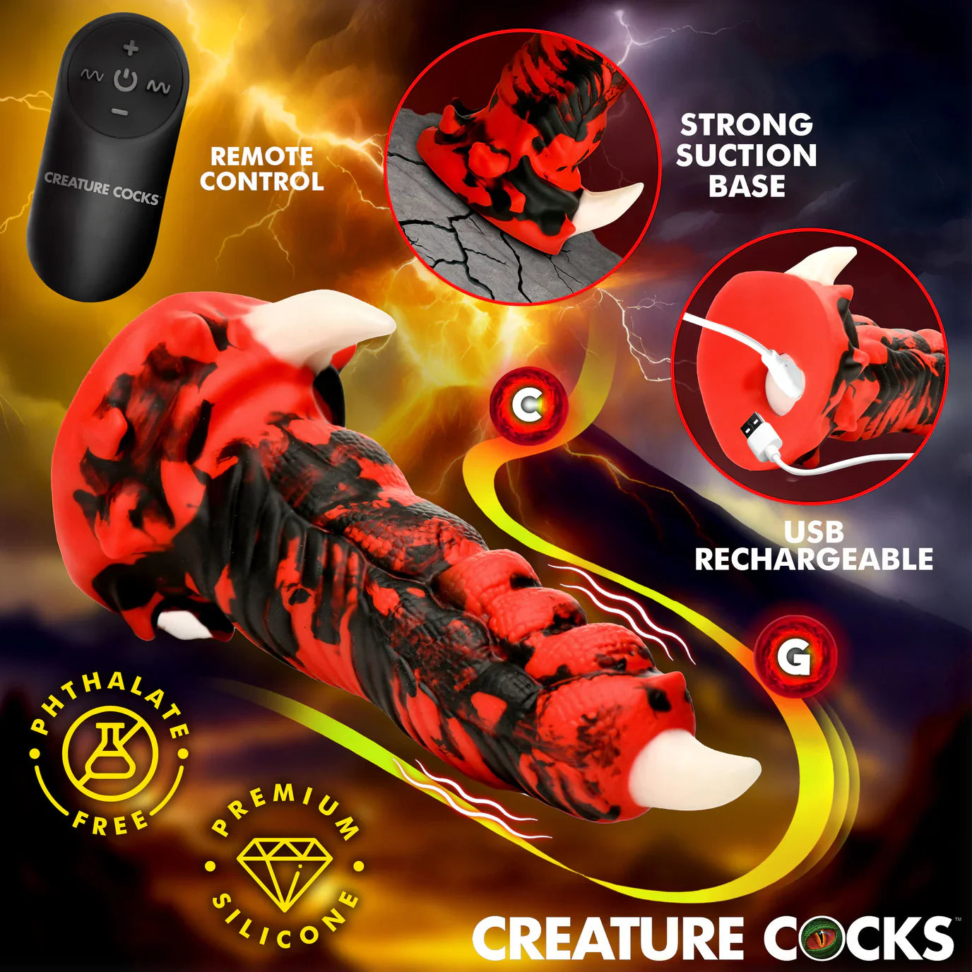 Creature Cocks Red Talon (Red/Black) – Textured Vibrating 7.1" Silicone Dildo