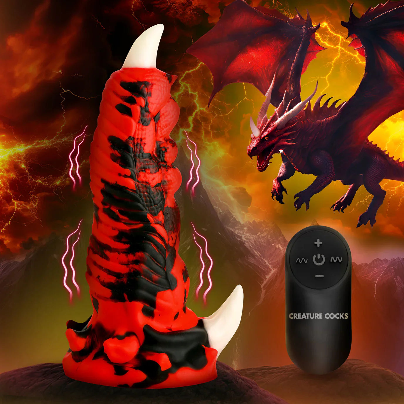 Creature Cocks Red Talon (Red/Black) – Textured Vibrating 7.1" Silicone Dildo